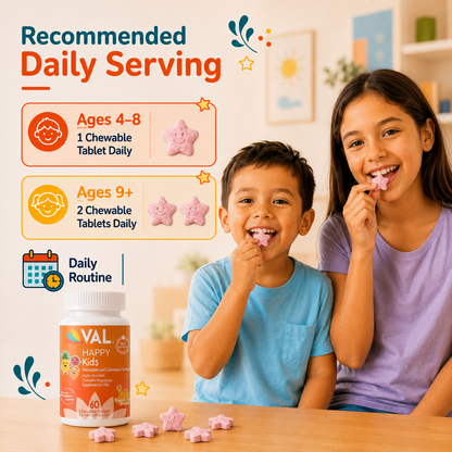 Calm, Focus & Relaxation Sugar-Free Chewable Magnesium for Kids | 60 Tablets | VAL Happy Kids | Tropical Twist