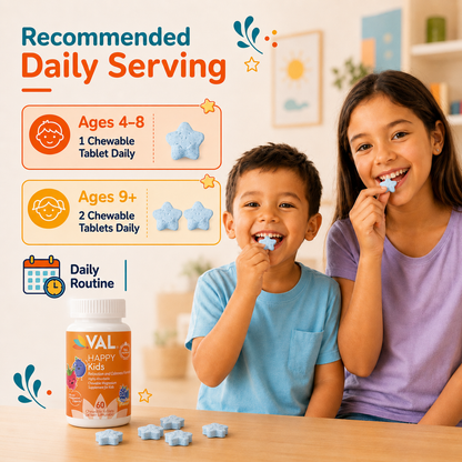 Calm, Focus & Relaxation Sugar-Free Chewable Magnesium for Kids | 60 Tablets | VAL Happy Kids | Berrylicious