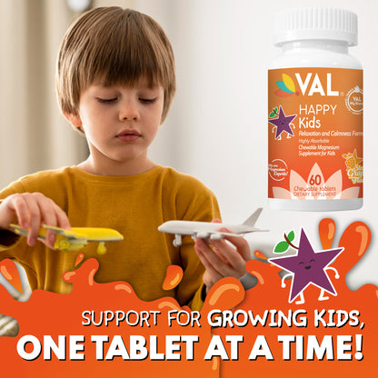 Calm, Focus & Relaxation Sugar-Free Chewable Magnesium for Kids | 60 Tablets | VAL Happy Kids | Star Grape