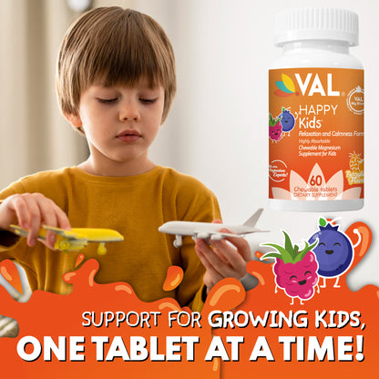 VAL Happy Kids Chewable Magnesium for Kids Relaxation and Calm Formula - 60 Chewable Tablets