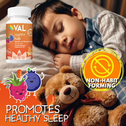 Calm, Focus & Relaxation Sugar-Free Chewable Magnesium for Kids | 60 Tablets | VAL Happy Kids | Berrylicious