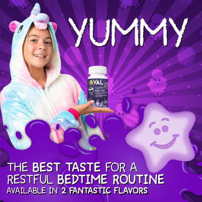 Peaceful Sleep & Bedtime Calm Sugar-Free Chewable – Magnesium + Melatonin, Vitamin B6 & C | 60 Tablets | VAL Happy Kids | Blueberry Yogurt