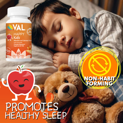 VAL Happy Kids Chewable Magnesium for Kids - Happy Apple Flavor   Relaxation and Calm Formula - 60 Chewable Tablets