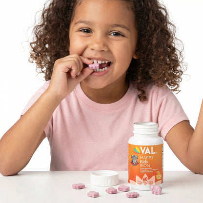 Iron Healthy Energy & Support Chewable for Kids – Sugar-Free | 60 Fun-Shaped Tablets | VAL Happy Kids