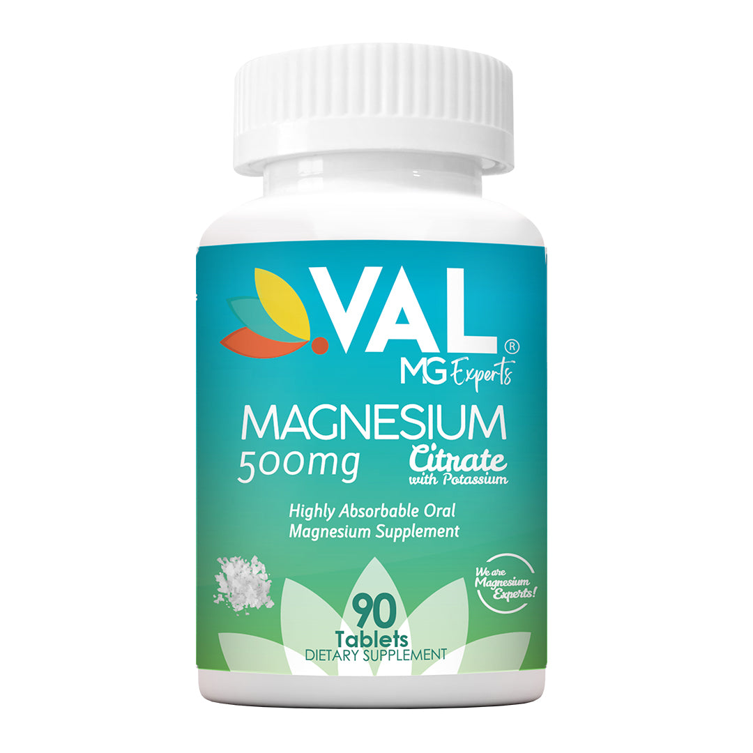 VAL Magnesium Citrate 500mg with Potassium - Muscle Relaxation, Sleep, Support Calm, Energy Support, Healthy Magnesium Levels - 90 Tablets