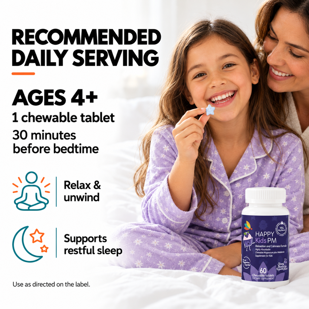 Peaceful Sleep & Bedtime Calm Sugar-Free Chewable – Magnesium + Melatonin, Vitamin B6 & C | 60 Tablets | Blueberry Yogurt