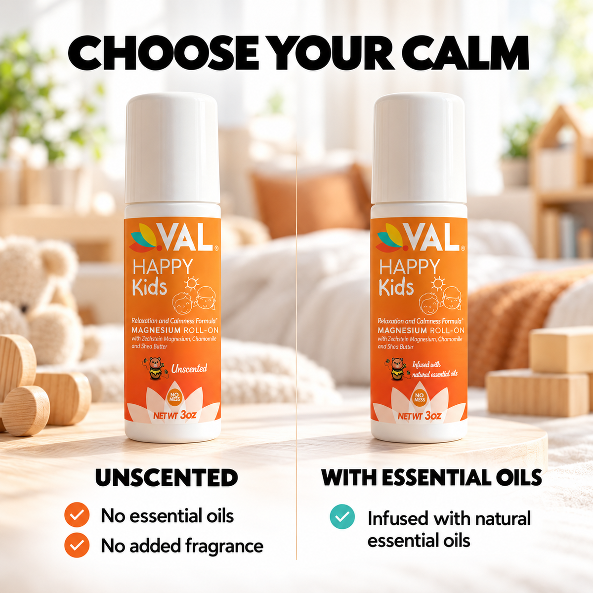 Kids Magnesium Roll-On for Calm & Relaxation – Unscented Zechstein® Magnesium with Chamomile & Shea Butter | 3 oz