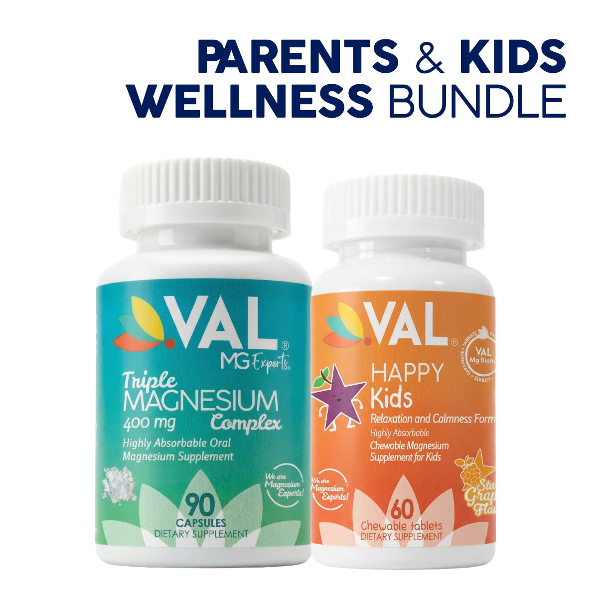 Family Magnesium Pack for Better Sleep, Calm & Daily Energy – Adults Triple Complex + Kids Chewables | VAL Natural