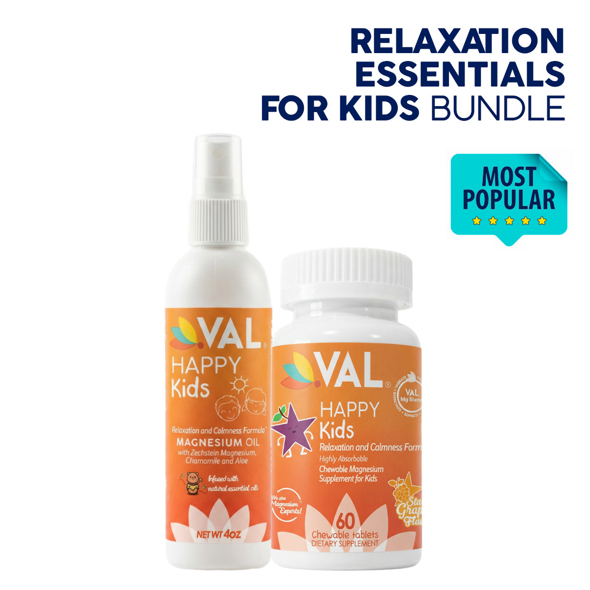 Kids Relaxation Essentials – Magnesium Oil & Chewable Tablets | VAL Happy Kids