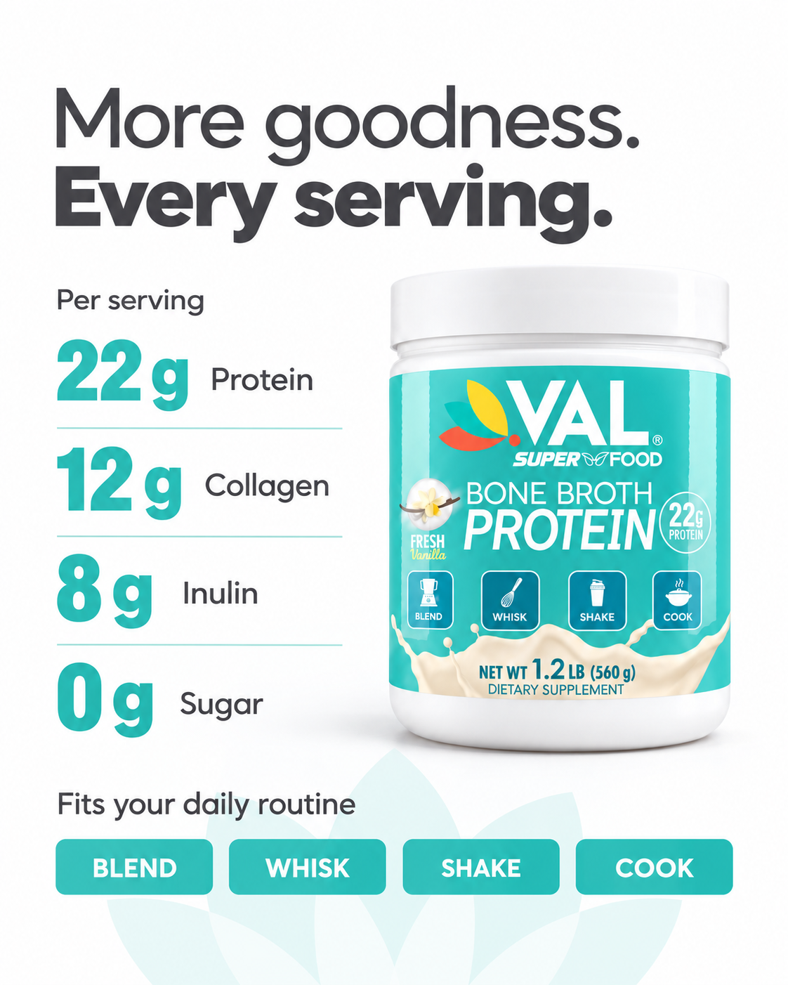 Bone Broth Protein Powder – 22g Protein + 12g Collagen with MCT & Pea Protein – Chicken Broth Blend | 16 Servings