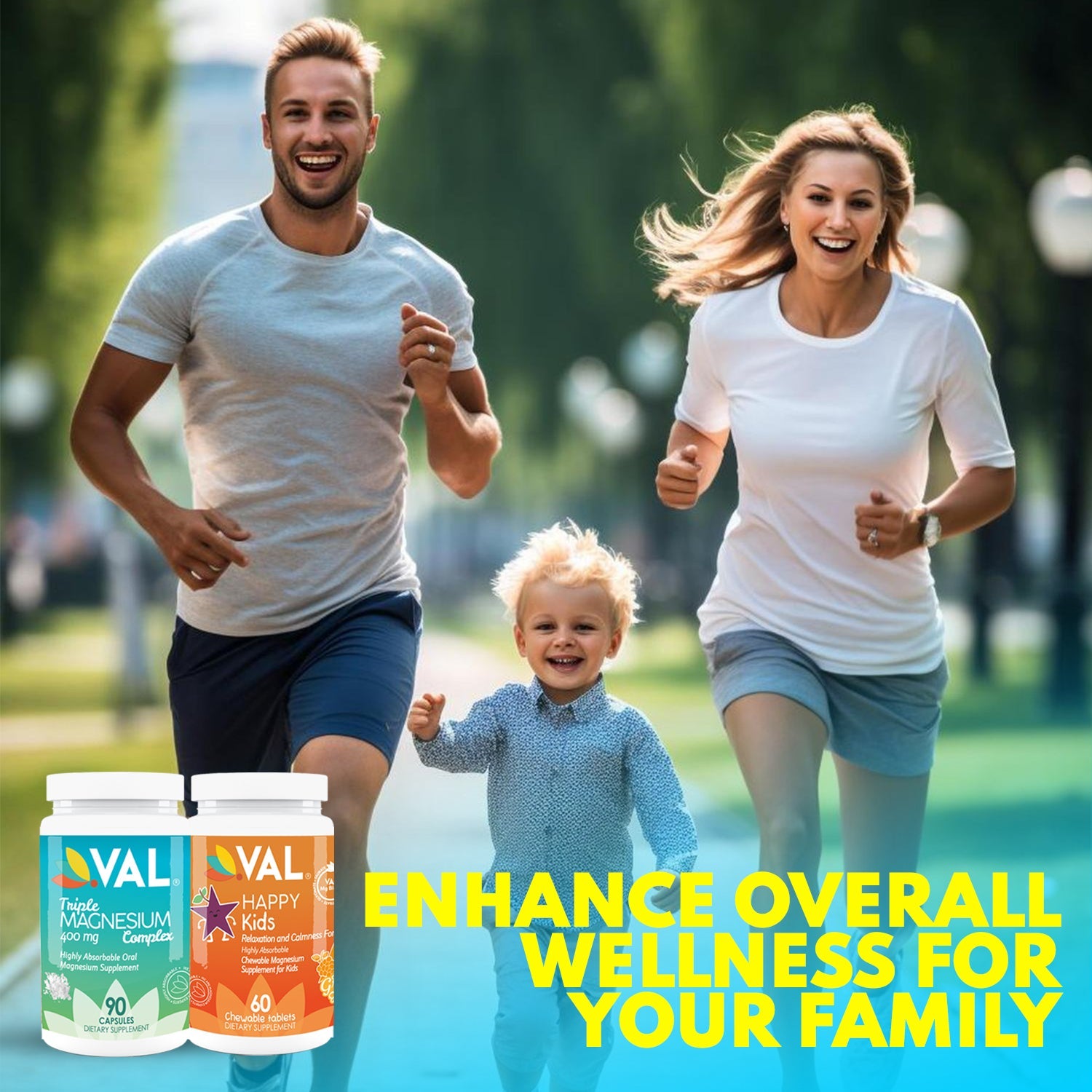 Parent and Child Wellness Pack: Triple Magnesium Complex for Adults and Fun Chewables for Kids, Enhanced with Vitamin B6 for Optimal Health - Val Supplements