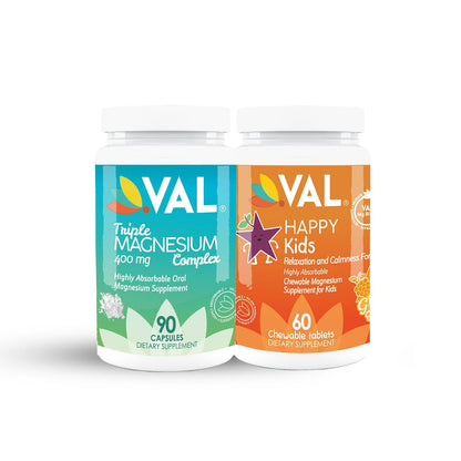 Parent and Child Wellness Pack: Triple Magnesium Complex for Adults and Fun Chewables for Kids, Enhanced with Vitamin B6 for Optimal Health - Val Supplements