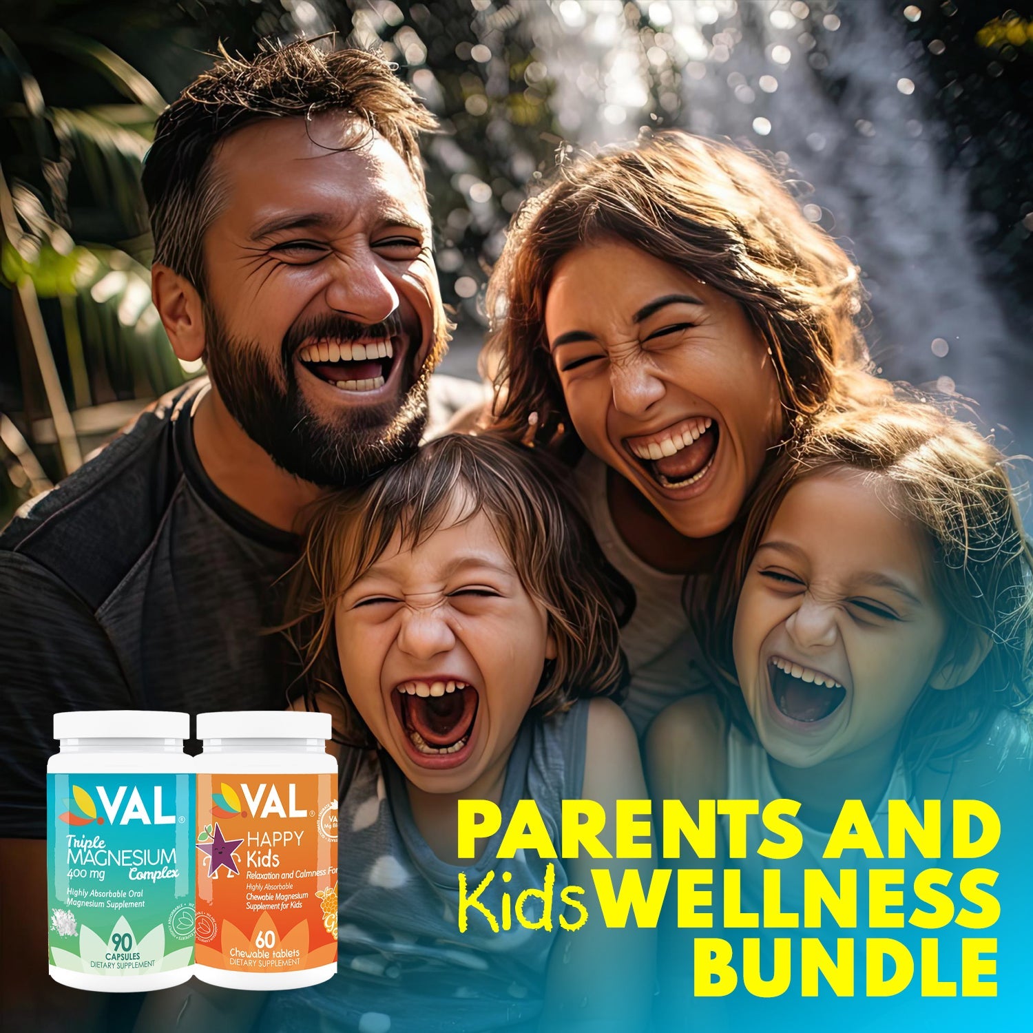 Parent and Child Wellness Pack: Triple Magnesium Complex for Adults and Fun Chewables for Kids, Enhanced with Vitamin B6 for Optimal Health - Val Supplements