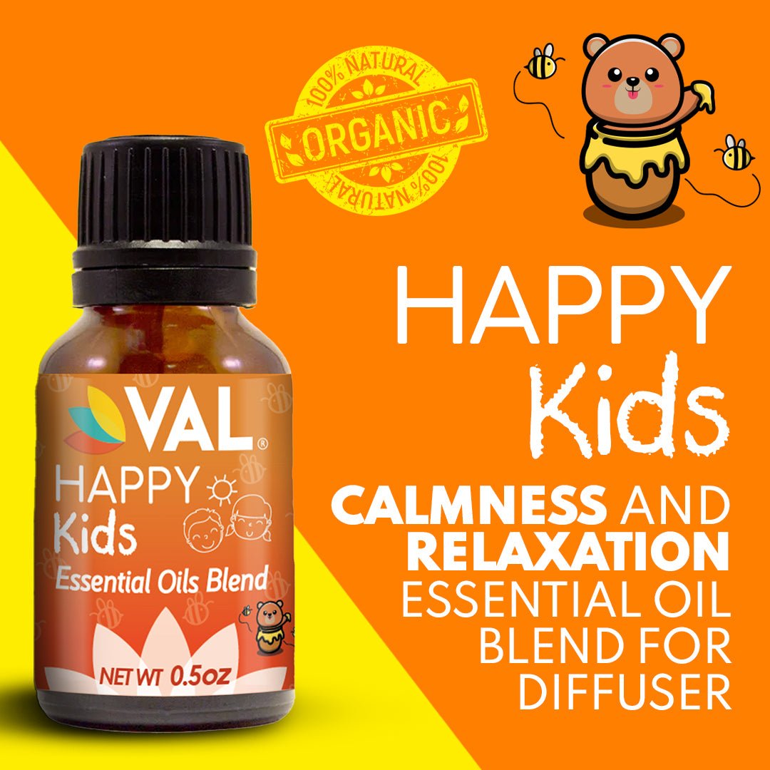 VAL Happy Kids Calmness and Relaxation Essential Oil Blend for Diffuser, Kid Safe Aromatherapy, 0.5 oz (15 ml) - Val Supplements