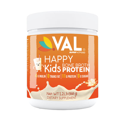 VAL Happy Kids VAL Bone Broth Powder Protein and Collagen Powerhouse: 11g of high-quality protein and 6g of collagen per serving. Enriched with 4g of inulin, Pea Protein, and MCT Oil, Supports Healthy Skin, Gut Health, Joint Supplement, 32 servings