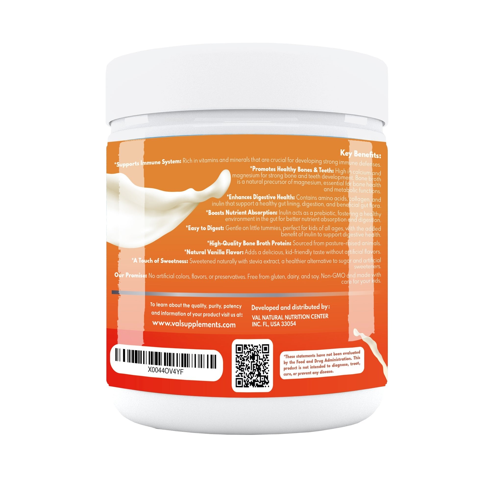 VAL Happy Kids VAL Bone Broth Powder Protein and Collagen Powerhouse: 11g of high - quality protein and 6g of collagen per serving. Enriched with 4g of inulin, Pea Protein, and MCT Oil, Supports Healthy Skin, Gut Health, Joint Supplement, 32 servings - Val Supplements