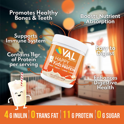 VAL Happy Kids VAL Bone Broth Powder Protein and Collagen Powerhouse: 11g of high - quality protein and 6g of collagen per serving. Enriched with 4g of inulin, Pea Protein, and MCT Oil, Supports Healthy Skin, Gut Health, Joint Supplement, 32 servings - Val Supplements