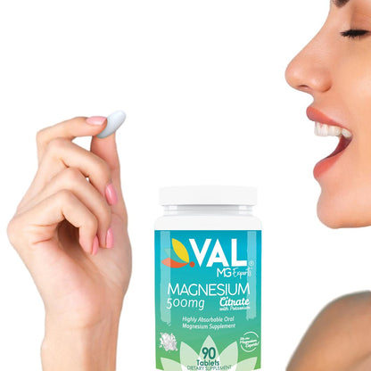 VAL Magnesium Citrate 500mg with Potassium - Muscle Relaxation, Sleep, Support Calm, Energy Support, Healthy Magnesium Levels - 90 Tablets - Val Supplements