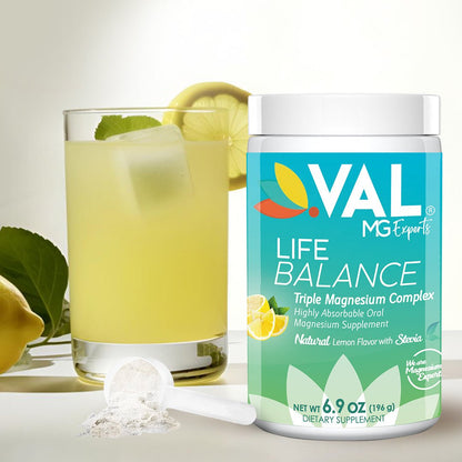 VAL Triple Magnesium Complex Supplement Drink Powder Mix - Stress, Sleep, Migraine, Energy - 60 Servings - Natural Lemon Flavor - Val Supplements