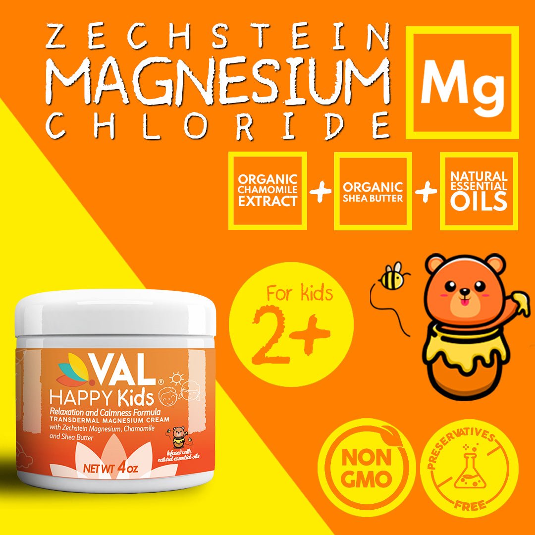 VAL Happy Kids Magnesium Cream for Kids - Relaxation and Calmness Formula - 4oz - Val Supplements