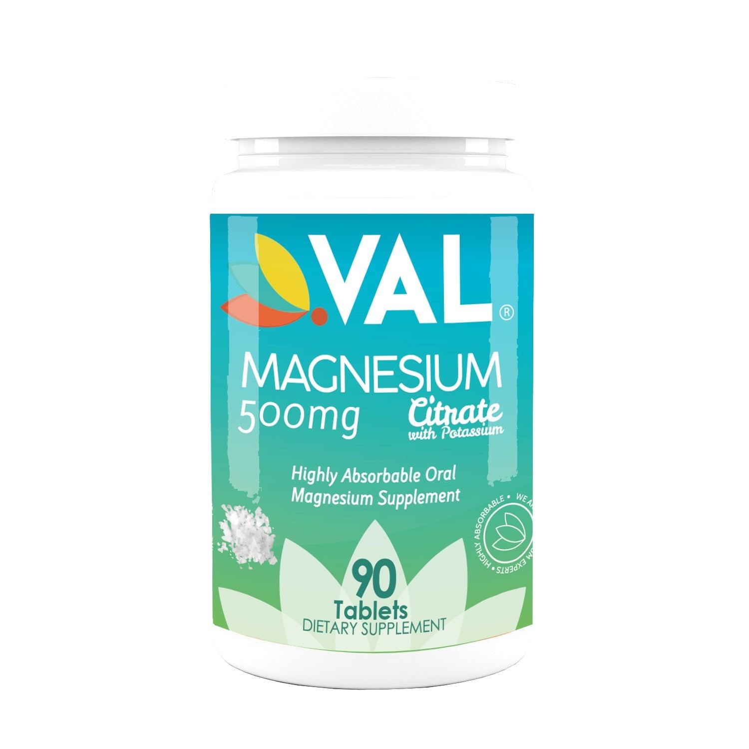 VAL Magnesium Citrate 500mg with Potassium - Muscle Relaxation, Sleep, Support Calm, Energy Support, Healthy Magnesium Levels - 90 Tablets - Val Supplements